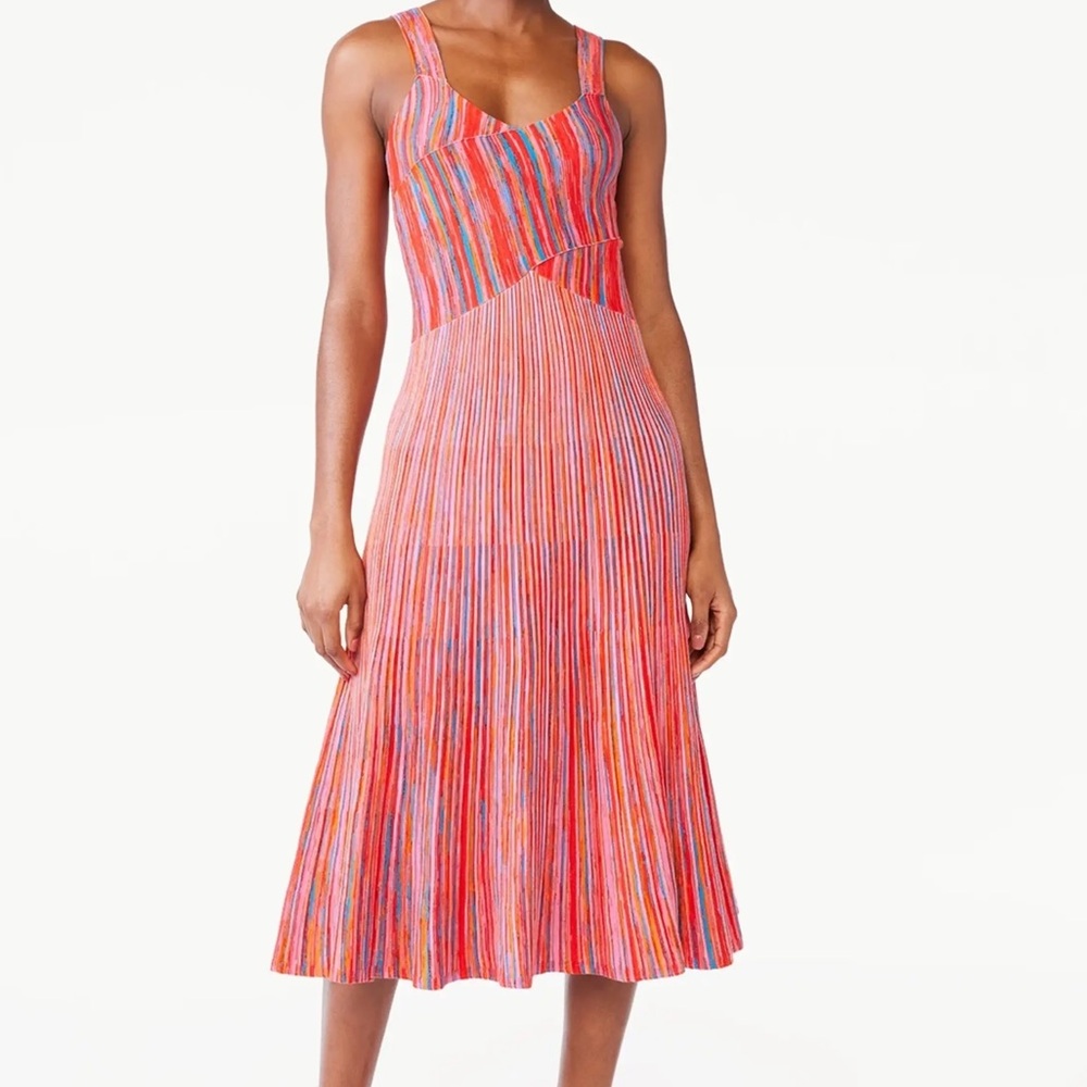 Scoop Vibrant Colorful Y2K Vibes Midi Knit Dress‎